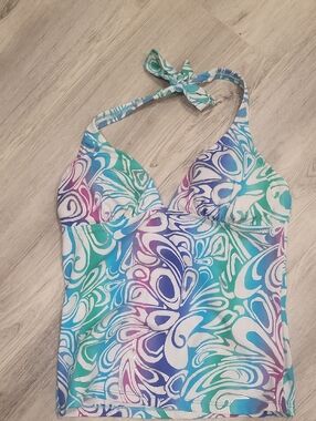 Multicolor Swirl Halter Tankini Top